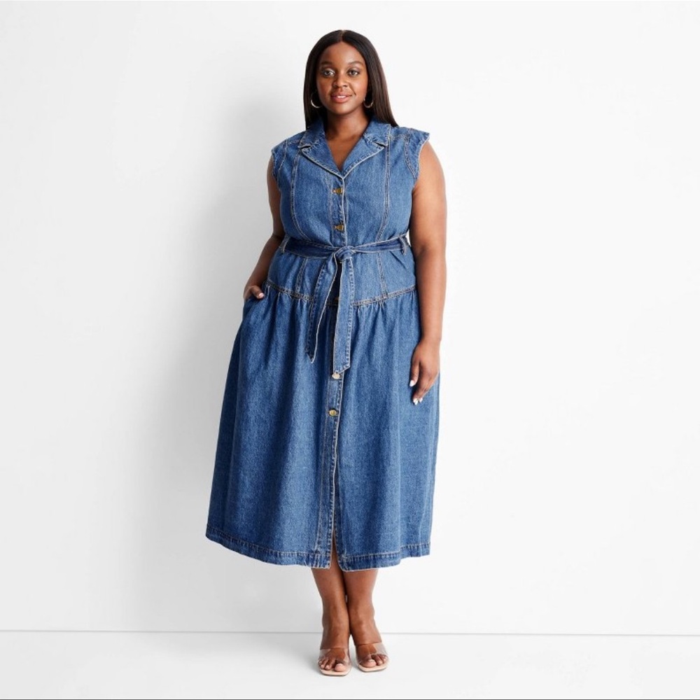 Women's Sleeveless Denim Button-Front Midi Dress~Future Collective ~Jenee Naylor - Picture 2 of 9